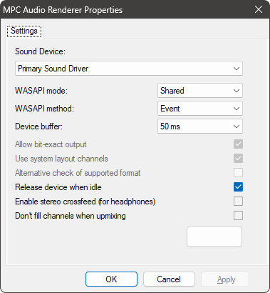 MPC Audio Renderer Settings