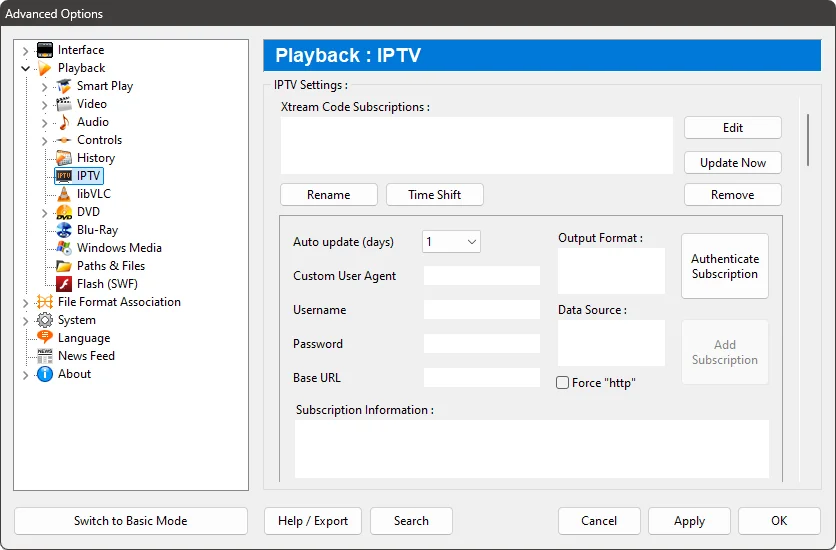 zoom player advanced options iptv Xtream code