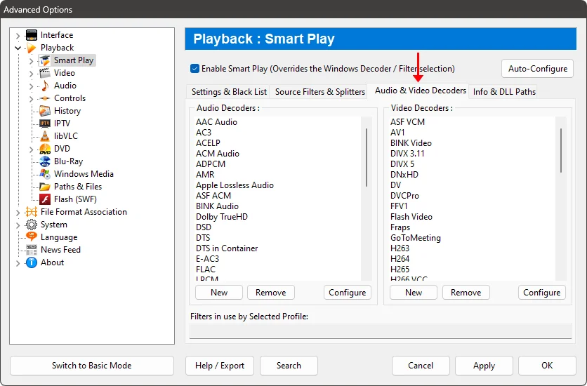 Zoom Player advanced options - Audio and Video Decoders