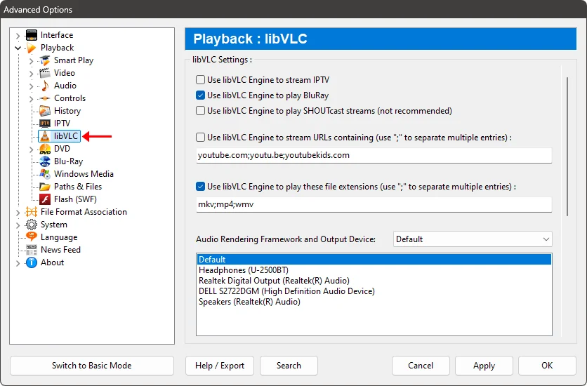 Zoom Player advanced options - libVLC