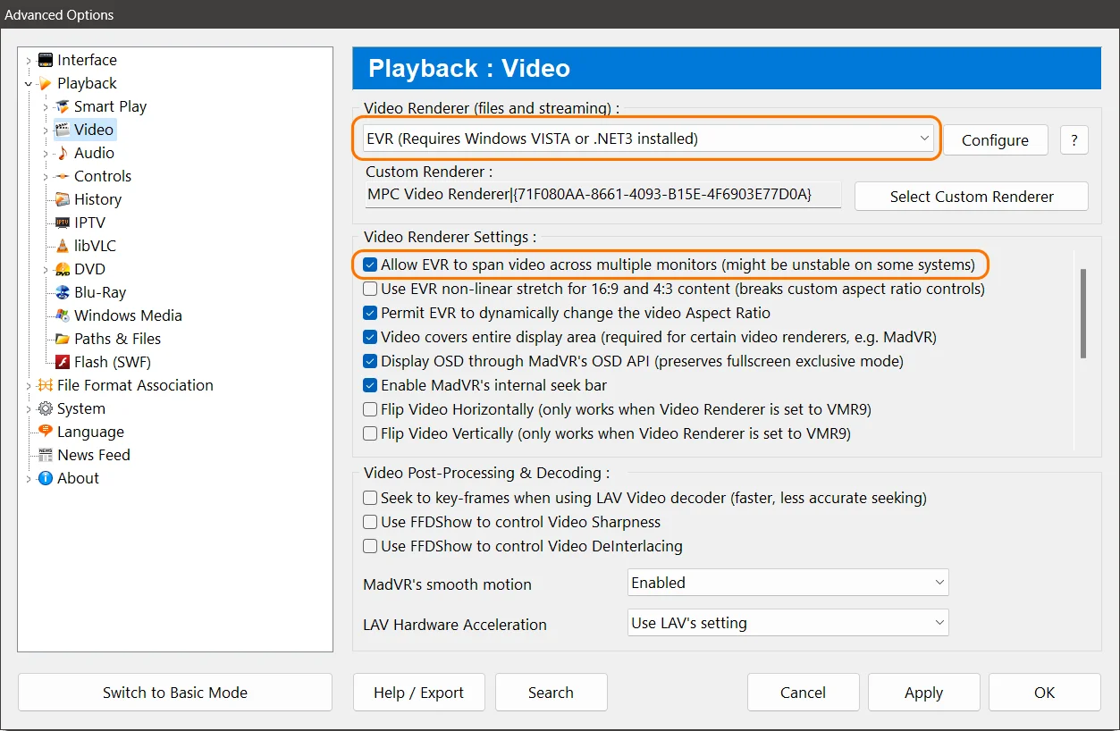 Zoom Player advanced options - Video - EVR