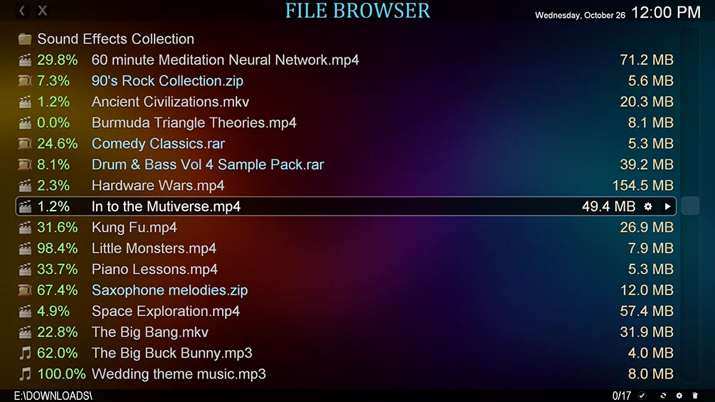 Zoom Player Fullscreen Navigation Interface - File Browser