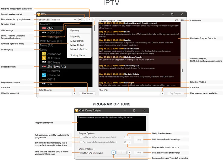 Zoom Player's IPTV Interface