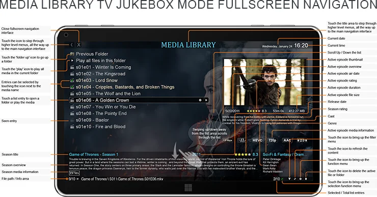 Media Library TV JukeBox mode fullscreen navigation interface quick usage guide screenshot