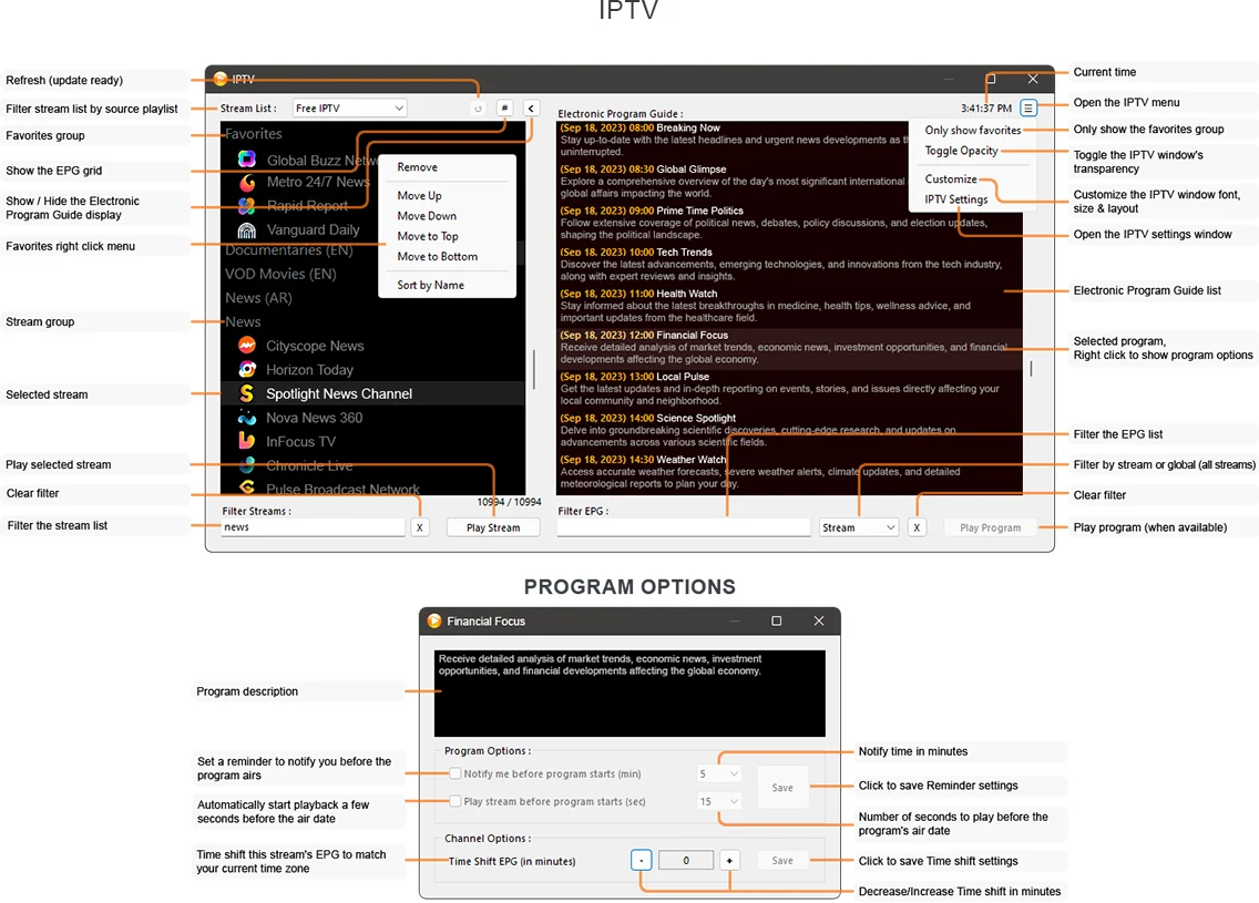 Zoom Player's IPTV Interface