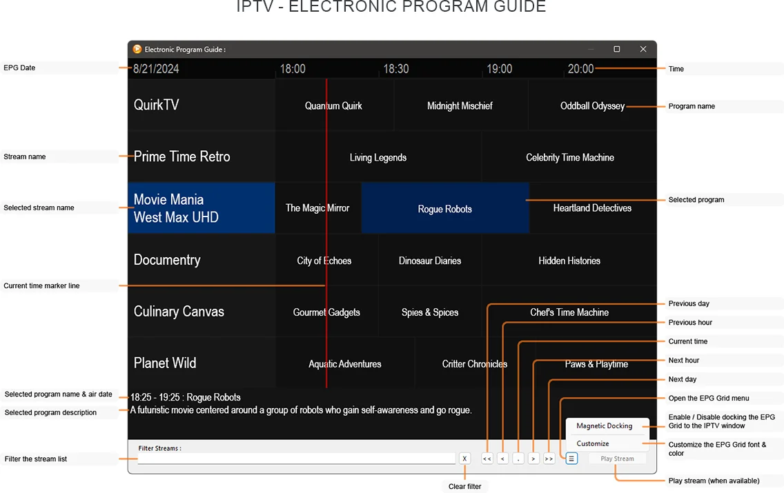 Zoom Player's IPTV EPG Interface